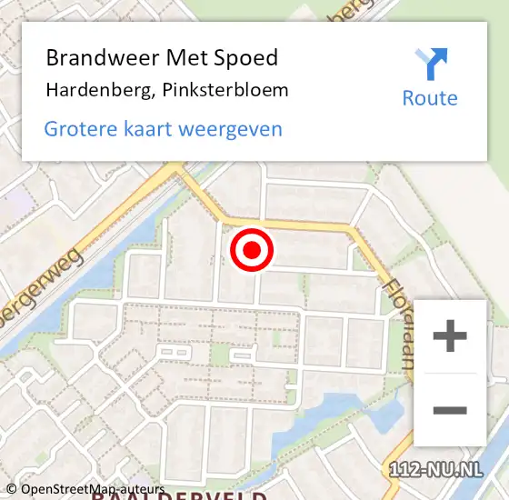 Locatie op kaart van de 112 melding: Brandweer Met Spoed Naar Hardenberg, Pinksterbloem op 23 juli 2023 09:12