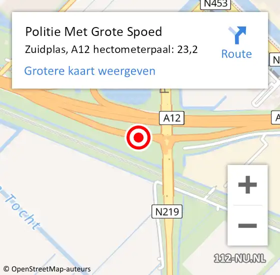 Locatie op kaart van de 112 melding: Politie Met Grote Spoed Naar Zuidplas, A12 hectometerpaal: 23,2 op 23 juli 2023 09:27