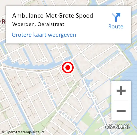 Locatie op kaart van de 112 melding: Ambulance Met Grote Spoed Naar Woerden, Oeralstraat op 2 september 2014 16:08