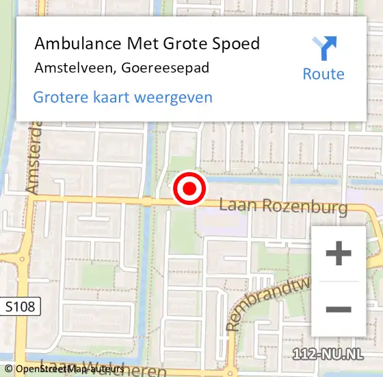 Locatie op kaart van de 112 melding: Ambulance Met Grote Spoed Naar Amstelveen, Goereesepad op 23 juli 2023 09:50