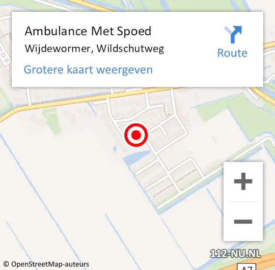 Locatie op kaart van de 112 melding: Ambulance Met Spoed Naar Wijdewormer, Wildschutweg op 23 juli 2023 09:59