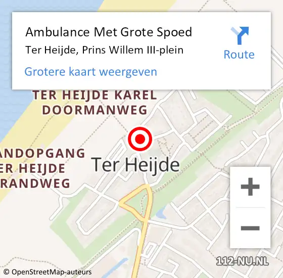 Locatie op kaart van de 112 melding: Ambulance Met Grote Spoed Naar Ter Heijde, Prins Willem III-plein op 23 juli 2023 10:41