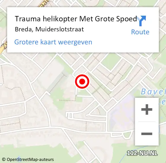 Locatie op kaart van de 112 melding: Trauma helikopter Met Grote Spoed Naar Breda, Muiderslotstraat op 23 juli 2023 11:12