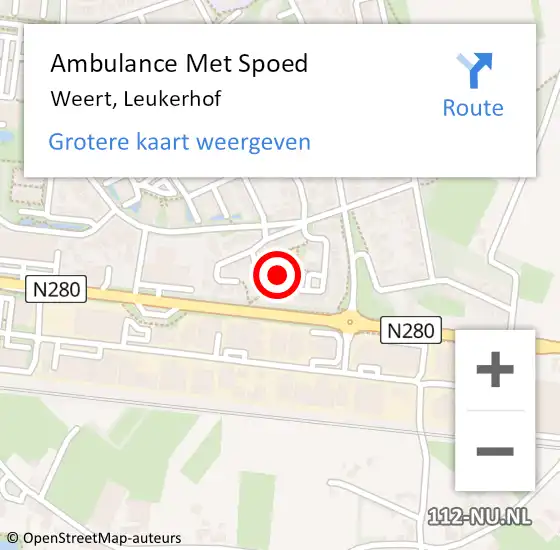 Locatie op kaart van de 112 melding: Ambulance Met Spoed Naar Weert, Leukerhof op 23 juli 2023 11:14