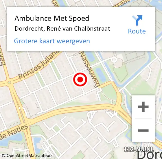 Locatie op kaart van de 112 melding: Ambulance Met Spoed Naar Dordrecht, René van Chalônstraat op 23 juli 2023 11:21