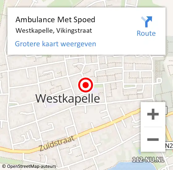 Locatie op kaart van de 112 melding: Ambulance Met Spoed Naar Westkapelle, Vikingstraat op 2 september 2014 16:18