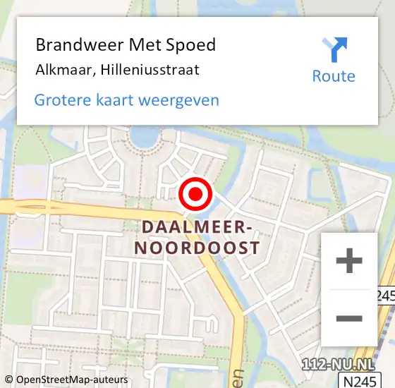 Locatie op kaart van de 112 melding: Brandweer Met Spoed Naar Alkmaar, Hilleniusstraat op 23 juli 2023 12:08