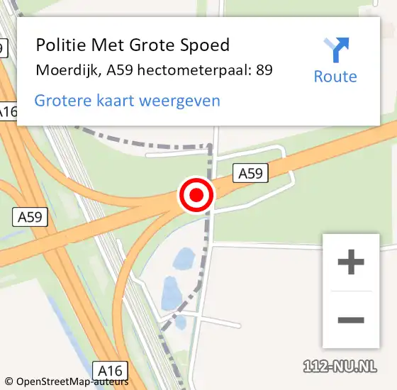 Locatie op kaart van de 112 melding: Politie Met Grote Spoed Naar Moerdijk, A59 hectometerpaal: 89 op 23 juli 2023 12:22