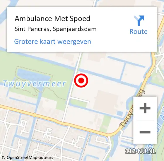 Locatie op kaart van de 112 melding: Ambulance Met Spoed Naar Sint Pancras, Spanjaardsdam op 23 juli 2023 12:22