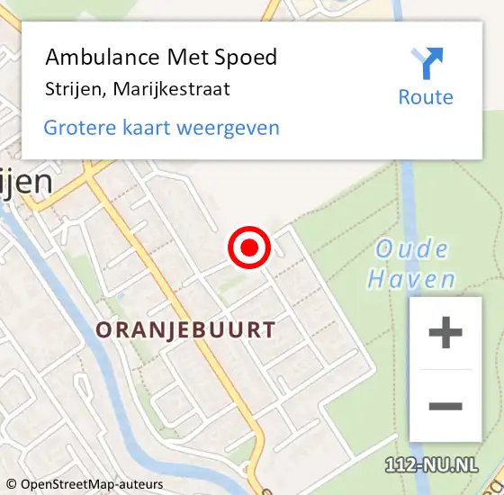 Locatie op kaart van de 112 melding: Ambulance Met Spoed Naar Strijen, Marijkestraat op 23 juli 2023 12:25