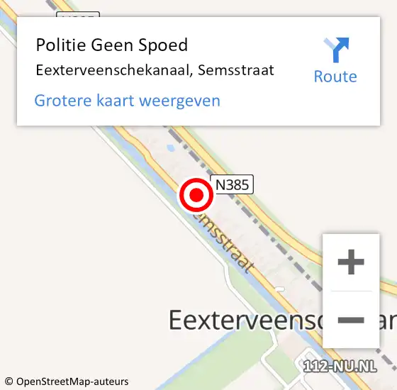 Locatie op kaart van de 112 melding: Politie Geen Spoed Naar Eexterveenschekanaal, Semsstraat op 23 juli 2023 12:39