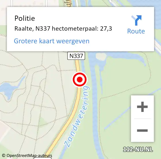 Locatie op kaart van de 112 melding: Politie Raalte, N337 hectometerpaal: 27,3 op 23 juli 2023 12:58
