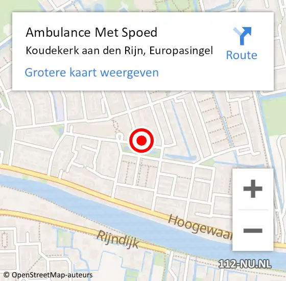 Locatie op kaart van de 112 melding: Ambulance Met Spoed Naar Koudekerk aan den Rijn, Europasingel op 23 juli 2023 13:08