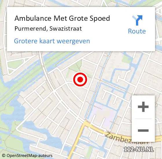 Locatie op kaart van de 112 melding: Ambulance Met Grote Spoed Naar Purmerend, Swazistraat op 23 juli 2023 13:22