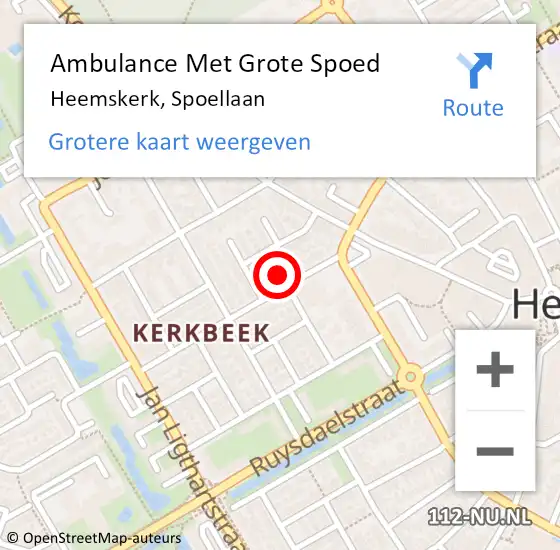 Locatie op kaart van de 112 melding: Ambulance Met Grote Spoed Naar Heemskerk, Spoellaan op 23 juli 2023 13:35