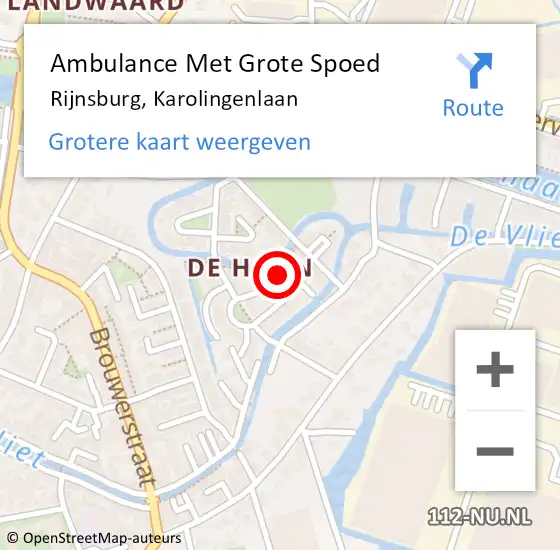 Locatie op kaart van de 112 melding: Ambulance Met Grote Spoed Naar Rijnsburg, Karolingenlaan op 23 juli 2023 14:05