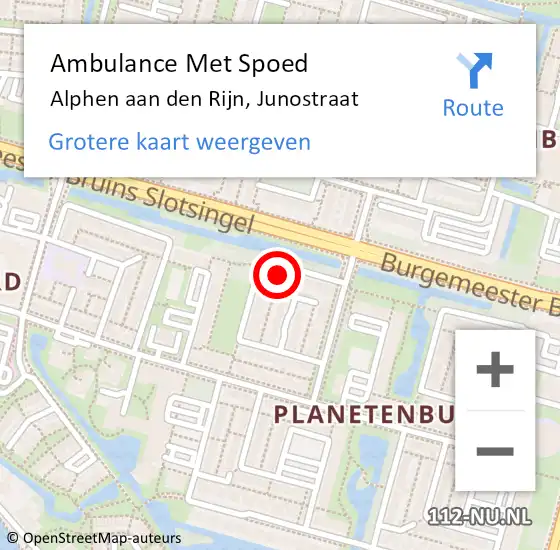 Locatie op kaart van de 112 melding: Ambulance Met Spoed Naar Alphen aan den Rijn, Junostraat op 23 juli 2023 14:05