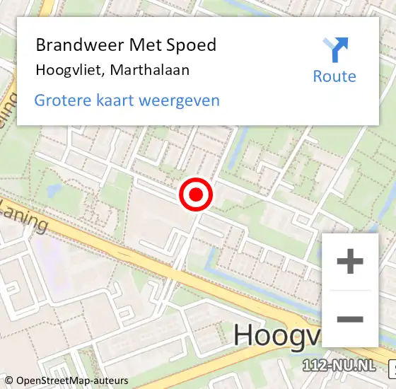 Locatie op kaart van de 112 melding: Brandweer Met Spoed Naar Hoogvliet, Marthalaan op 23 juli 2023 14:55