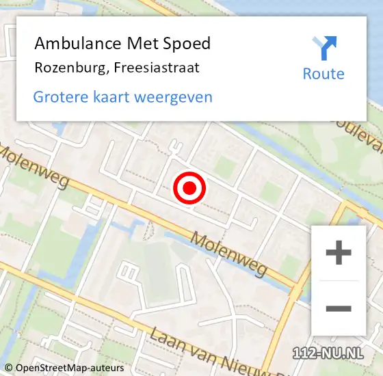 Locatie op kaart van de 112 melding: Ambulance Met Spoed Naar Rozenburg, Freesiastraat op 23 juli 2023 16:01