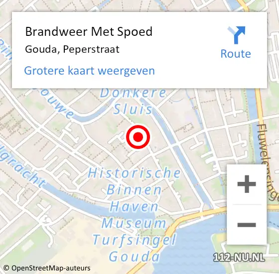 Locatie op kaart van de 112 melding: Brandweer Met Spoed Naar Gouda, Peperstraat op 23 juli 2023 16:07