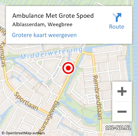 Locatie op kaart van de 112 melding: Ambulance Met Grote Spoed Naar Alblasserdam, Weegbree op 23 juli 2023 16:40