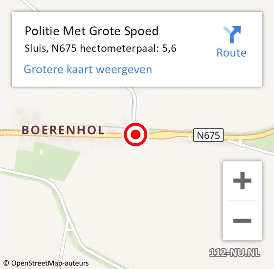 Locatie op kaart van de 112 melding: Politie Met Grote Spoed Naar Sluis, N675 hectometerpaal: 5,6 op 23 juli 2023 16:57