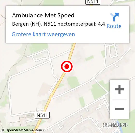 Locatie op kaart van de 112 melding: Ambulance Met Spoed Naar Bergen (NH), N511 hectometerpaal: 4,4 op 23 juli 2023 17:01