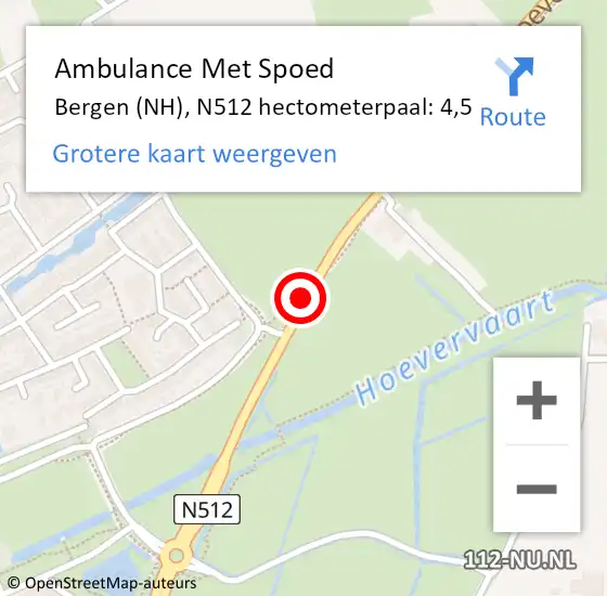 Locatie op kaart van de 112 melding: Ambulance Met Spoed Naar Bergen (NH), N512 hectometerpaal: 4,5 op 23 juli 2023 17:29
