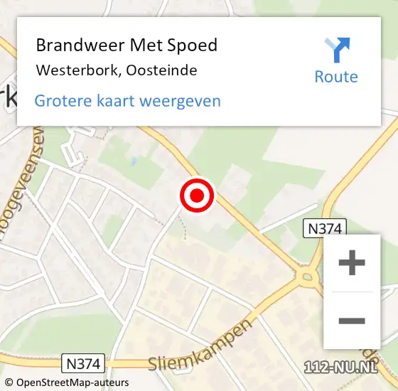 Locatie op kaart van de 112 melding: Brandweer Met Spoed Naar Westerbork, Oosteinde op 23 juli 2023 17:34