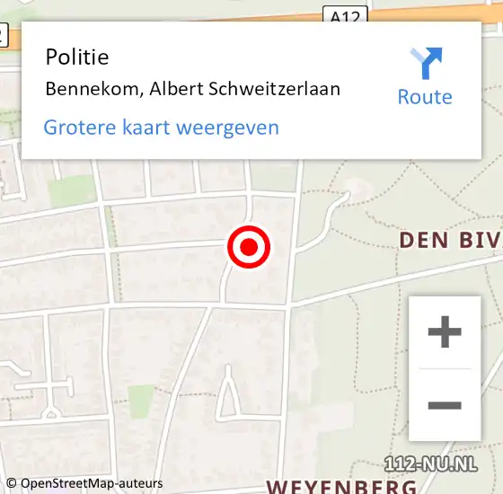 Locatie op kaart van de 112 melding: Politie Bennekom, Albert Schweitzerlaan op 23 juli 2023 17:36