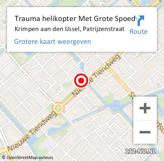 Locatie op kaart van de 112 melding: Trauma helikopter Met Grote Spoed Naar Krimpen aan den IJssel, Patrijzenstraat op 23 juli 2023 17:44