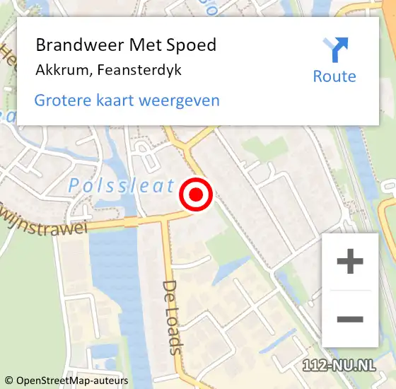 Locatie op kaart van de 112 melding: Brandweer Met Spoed Naar Akkrum, Feansterdyk op 23 juli 2023 17:55