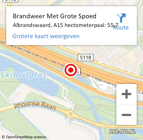 Locatie op kaart van de 112 melding: Brandweer Met Grote Spoed Naar Albrandswaard, A15 hectometerpaal: 55,7 op 23 juli 2023 17:59