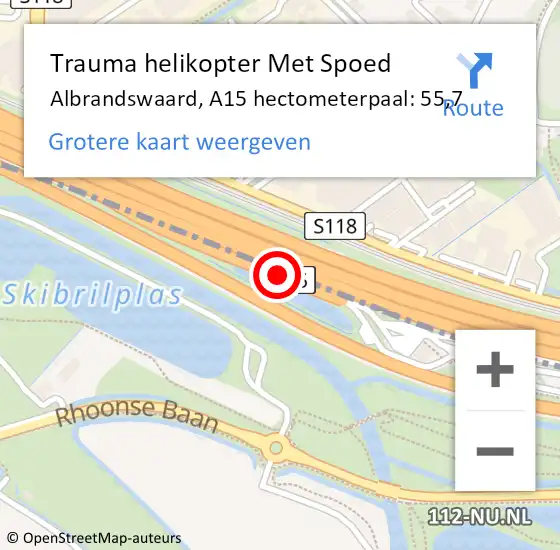 Locatie op kaart van de 112 melding: Trauma helikopter Met Spoed Naar Albrandswaard, A15 hectometerpaal: 55,7 op 23 juli 2023 18:03