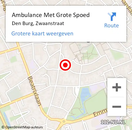 Locatie op kaart van de 112 melding: Ambulance Met Grote Spoed Naar Den Burg, Zwaanstraat op 23 juli 2023 18:30