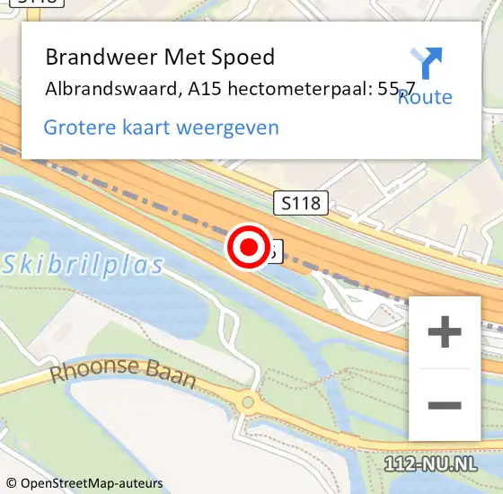 Locatie op kaart van de 112 melding: Brandweer Met Spoed Naar Albrandswaard, A15 hectometerpaal: 55,7 op 23 juli 2023 18:45