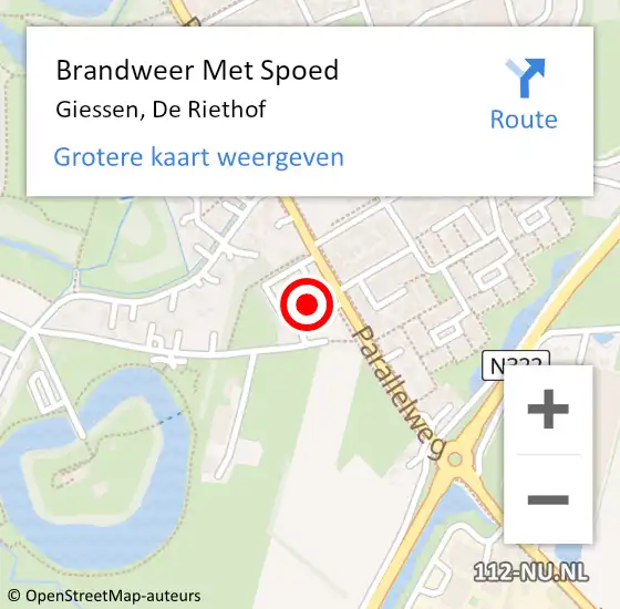 Locatie op kaart van de 112 melding: Brandweer Met Spoed Naar Giessen, De Riethof op 23 juli 2023 18:58