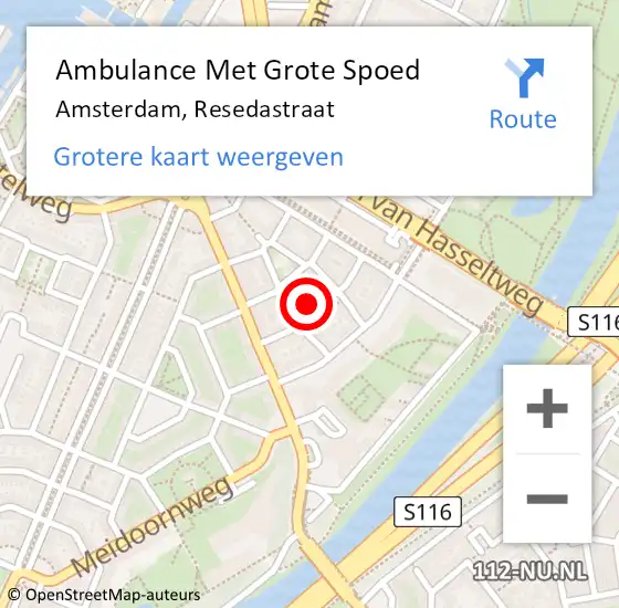Locatie op kaart van de 112 melding: Ambulance Met Grote Spoed Naar Amsterdam, Resedastraat op 23 juli 2023 19:00