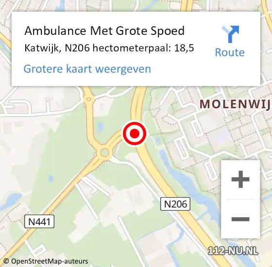 Locatie op kaart van de 112 melding: Ambulance Met Grote Spoed Naar Katwijk, N206 hectometerpaal: 18,5 op 23 juli 2023 19:44