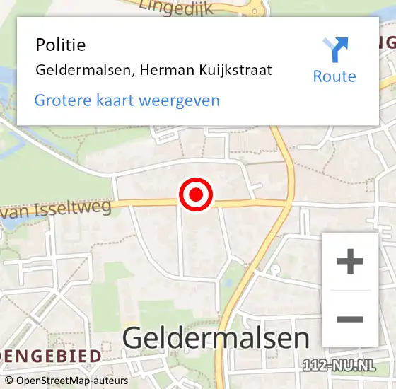 Locatie op kaart van de 112 melding: Politie Geldermalsen, Herman Kuijkstraat op 23 juli 2023 20:03