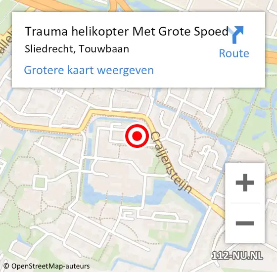 Locatie op kaart van de 112 melding: Trauma helikopter Met Grote Spoed Naar Sliedrecht, Touwbaan op 23 juli 2023 20:26