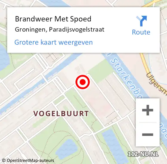 Locatie op kaart van de 112 melding: Brandweer Met Spoed Naar Groningen, Paradijsvogelstraat op 23 juli 2023 20:27