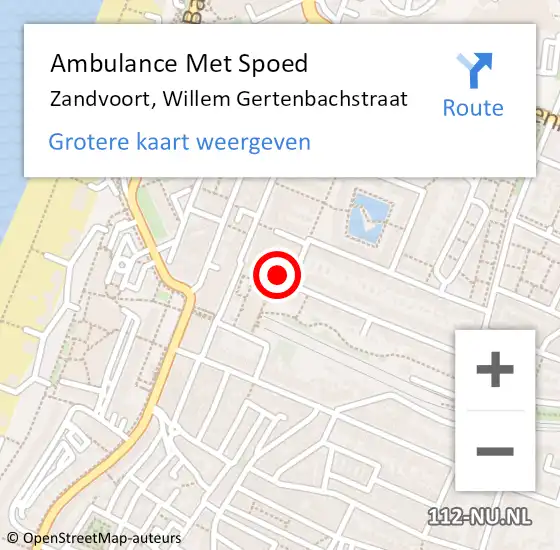 Locatie op kaart van de 112 melding: Ambulance Met Spoed Naar Zandvoort, Willem Gertenbachstraat op 23 juli 2023 20:34