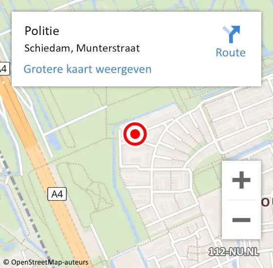 Locatie op kaart van de 112 melding: Politie Schiedam, Munterstraat op 23 juli 2023 20:41