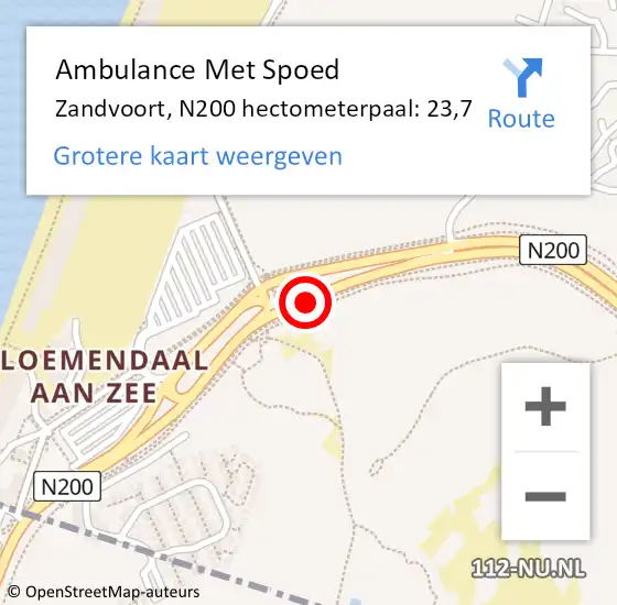 Locatie op kaart van de 112 melding: Ambulance Met Spoed Naar Zandvoort, N200 hectometerpaal: 23,7 op 23 juli 2023 20:53