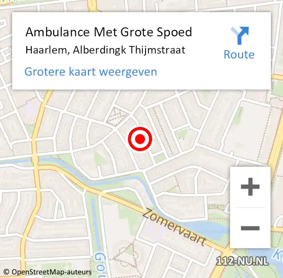 Locatie op kaart van de 112 melding: Ambulance Met Grote Spoed Naar Haarlem, Alberdingk Thijmstraat op 23 juli 2023 23:05