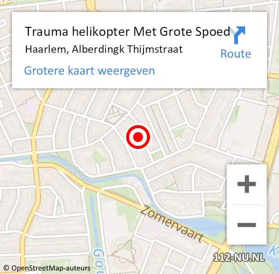 Locatie op kaart van de 112 melding: Trauma helikopter Met Grote Spoed Naar Haarlem, Alberdingk Thijmstraat op 23 juli 2023 23:06