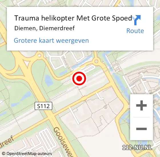 Locatie op kaart van de 112 melding: Trauma helikopter Met Grote Spoed Naar Diemen, Diemerdreef op 23 juli 2023 23:14