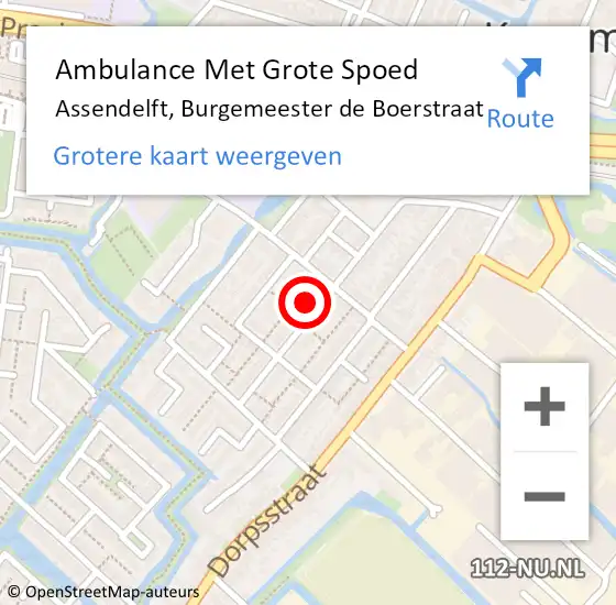 Locatie op kaart van de 112 melding: Ambulance Met Grote Spoed Naar Assendelft, Burgemeester de Boerstraat op 23 juli 2023 23:37