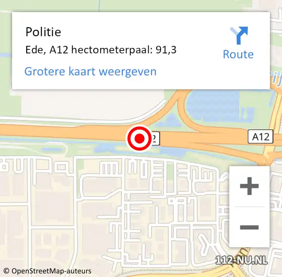 Locatie op kaart van de 112 melding: Politie Ede, A12 hectometerpaal: 91,3 op 24 juli 2023 00:05